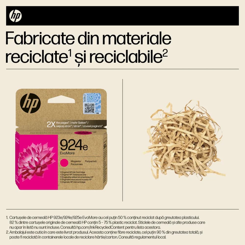 Cartus Cerneala Original HP Magenta, nr.924E, pentru OJ Pro 8122e|8132e, 0.8K, incl.TV 1.2 RON, "4K0U8NE" — miniatură