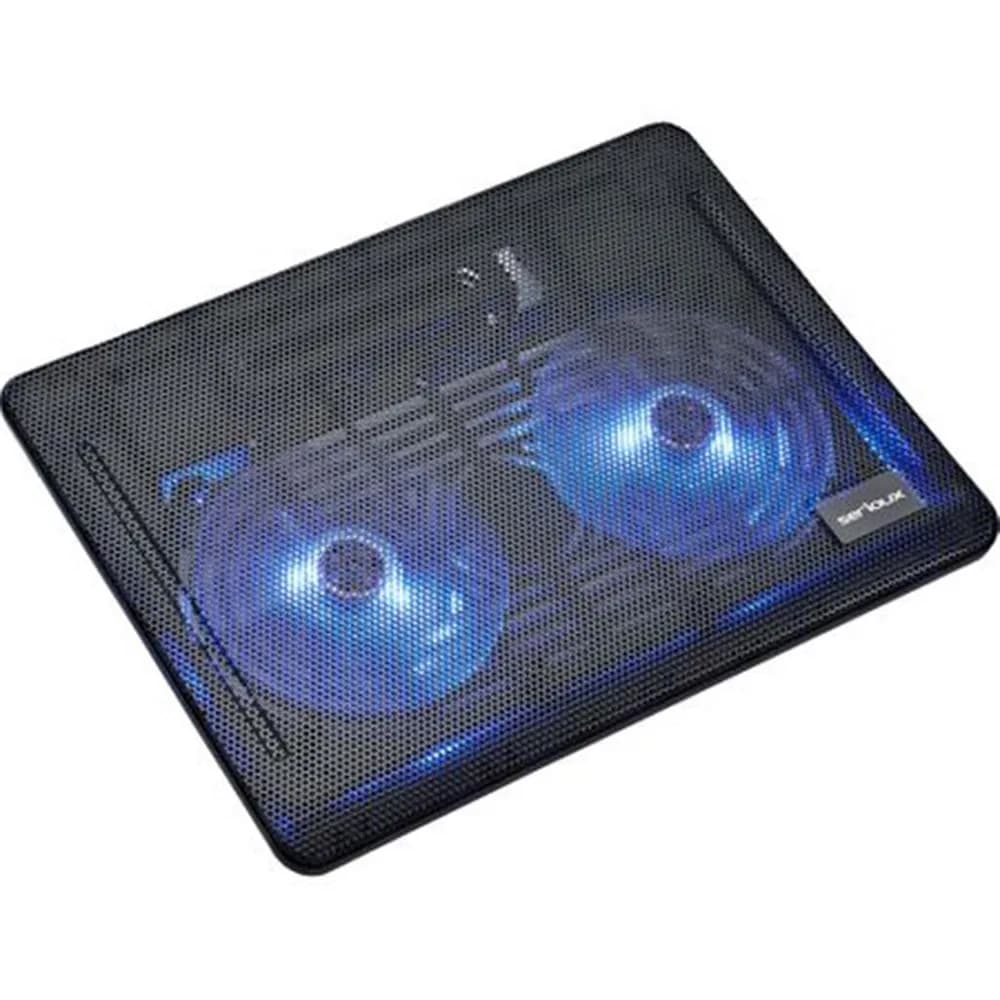Cooling pad Serioux, SRXNCP007, Dimensiuni: 340*250*23mm, Compatibilitate maxima laptop: 15.6 inch, Dimensiune ventilator: 2 x 125 *125*15mm, Nivel zgomot: 10dB, Flux aer: 20CFM, Tensiune alimentare: DC 5V, Viteza rotatie maxima: 1500RPM, Iluminare LED: Albastru, Greutate neta: 0.455Kg — miniatură