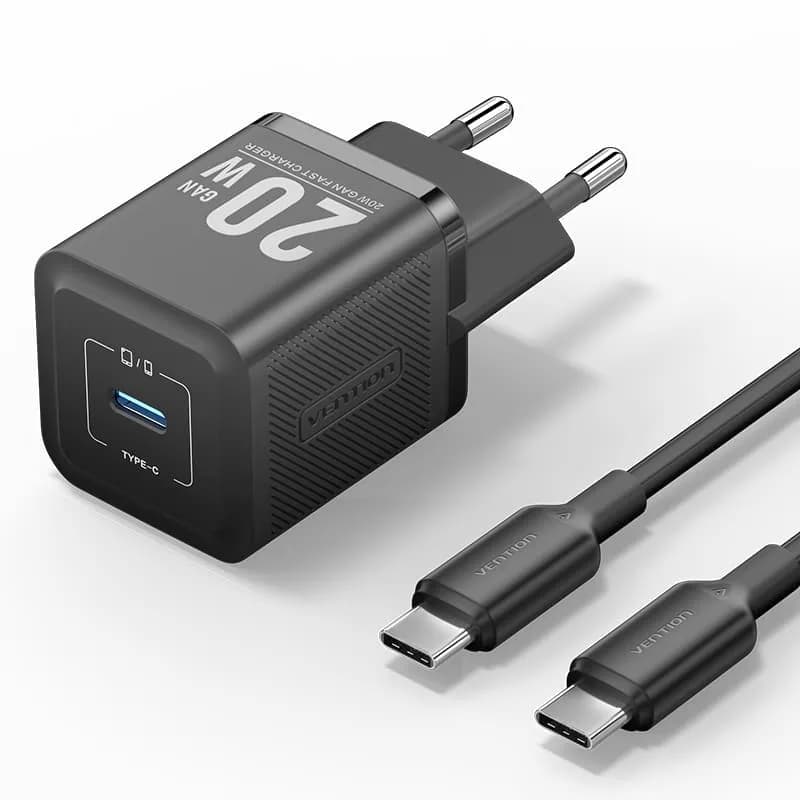 Alimentator retea Vention, 20W, PD 20W, 1 x USB-C, Cablu USB-C 1m inclus, negru, "TZ-FEPB0-EU-01" - 6922794786233