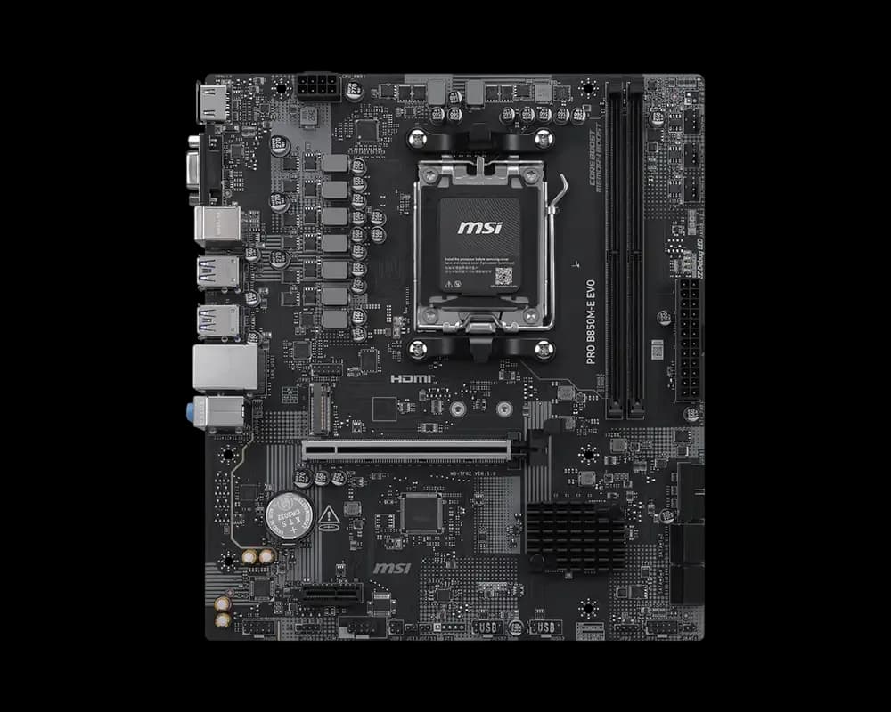 Placa de baza MSI PRO B850M-E EVO, AMD B850, Socket AM5, mATX, Negru "PRO B850M-E EVO"