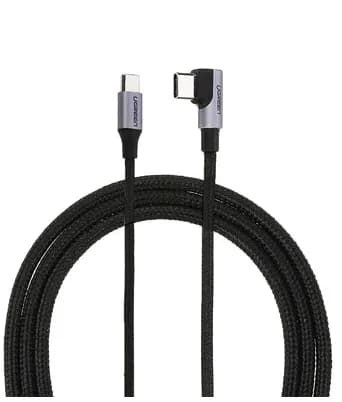 CABLU alimentare si date Ugreen, "US255", Fast Charging Data Cable pt. smartphone, USB Type-C la USB Type-C 60W/3A Angled 90°, braided, 1m, gri "50123" - 6957303851232