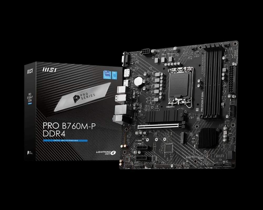 MSI PRO B760M-P DDR4, mATX, Socket 1700, Dual Channel DDR4, 1x PCIe x16 slots, 2x M.2 slots, 1x HDMI, 1x DP, 1x VGA, 1x USB 3.2 Gen 2 Type-C, 1x USB 3.2 Gen 1, 4x USB 2.0, 7.1 HD Audio, 3Y "PRO_B760M-P_DDR4"