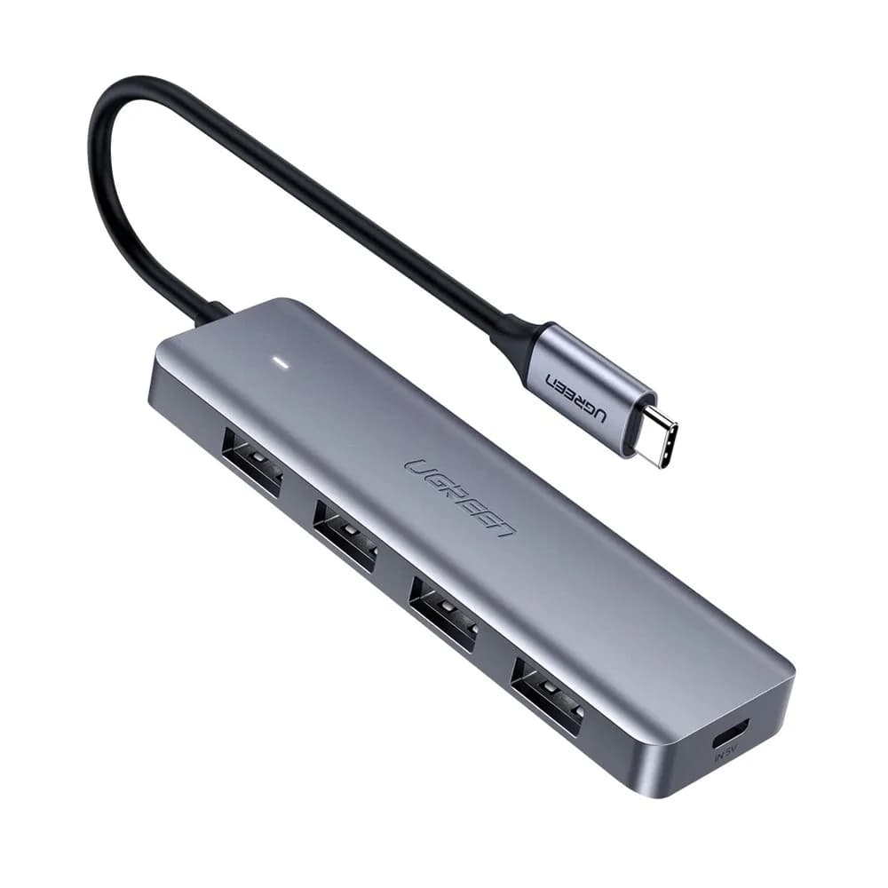 HUB extern Ugreen, "CM219" porturi USB: USB 3.0 x 4, conectare prin USB Type-C, aluminiu, lungime 15 cm, gri, "70336" - 6957303873364