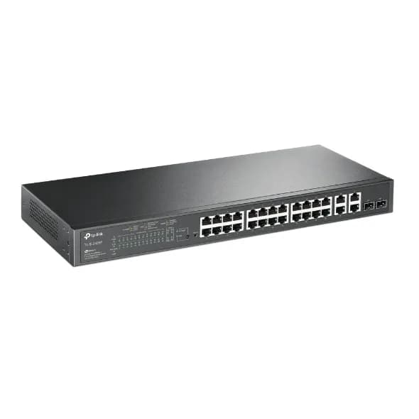 SWITCH SMART TP-Link " TL-SL2428P " 24 PORTURI POE+ 10/100M + 4 PORTURI 10/100/1000M, 2 sloturi Gigabit SFP, TP-LINK "SL2428P" — miniatură