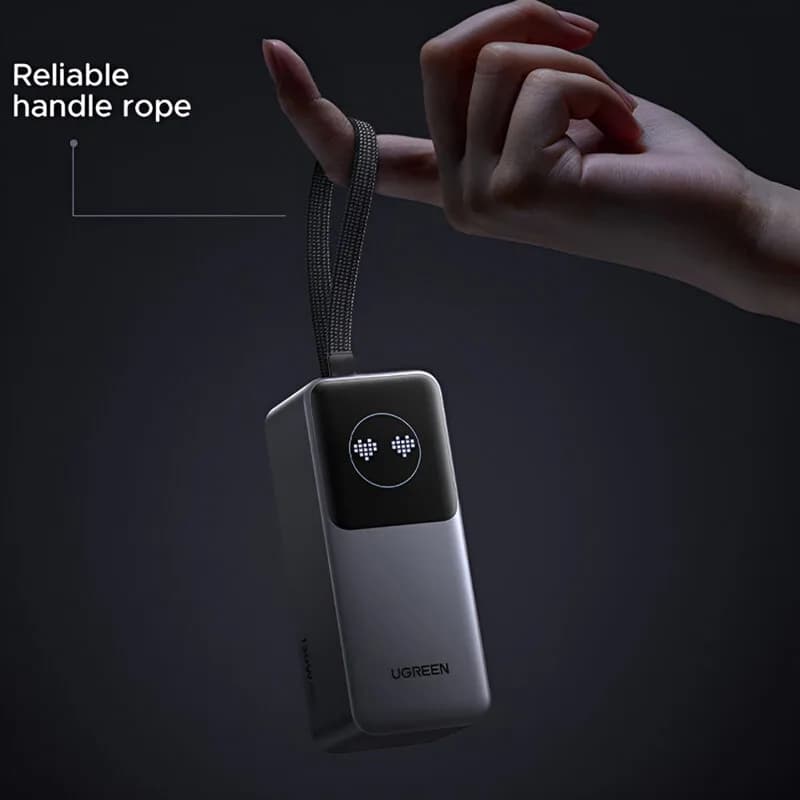 POWER BANK Ugreen "PB723", 20000mAh, 130W PD3.0, 1 x USB, 1 x USB Type-C, 1 x USB Type-C integrat, display, gri, "55365B" — miniatură