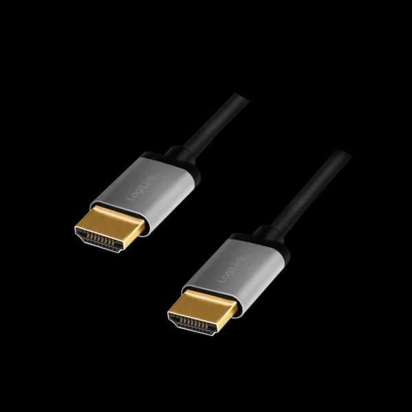CABLU video LOGILINK, HDMI (T) la HDMI (T) 2.0, 1m, conectori auriti, rezolutie maxima 4K (3840 x 2160) la 60 Hz, aluminiu, triplu ecranaj, negru-gri, "CHA0100" — miniatură