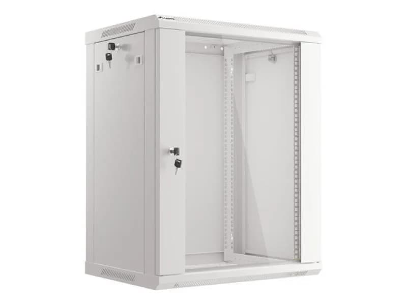 Dulap rack 19" perete 15U / 600x450 (flat pack) cu ușă din sticlă, gri V2