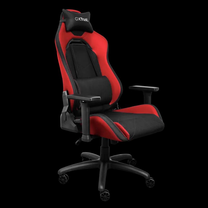 Scaun gaming Trust GXT 714B Ruya Comfortable, roti, ridicare pe gaz clasa 4, adjustabil pe inaltime, material plastic + PU leather, greutate maxima suportata 150 kg, negru/rosu