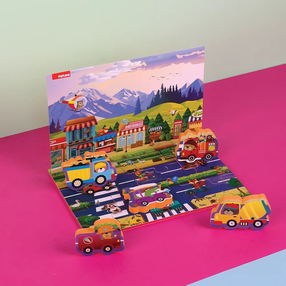 PUZZLE DIN SPUMA EVA, MASINI SI SEMNE DE CIRCULATIE, 17 PIESE, PUEDO — miniatură