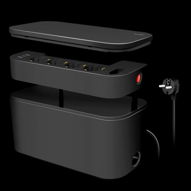 PRELUNGITOR LOGILINK, Schuko x 5, conectare prin Schuko (T), cutie management cabluri, 16 A, 2xUSB-A, 1xUSB-C, protectie IP20, negru, "LPS282U"