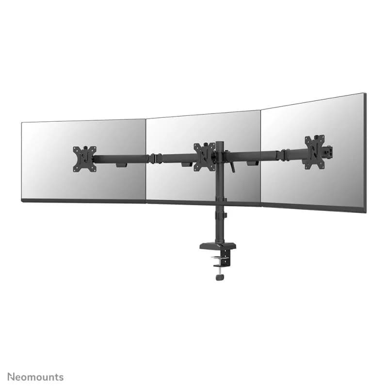 Brat triplu Neomounts DS60-600BL3; pentru display-uri cu diagonale 10"-27", sistem de prindere VESA 75x75~100x100, greutate maxima suportata 6 - per ecrankg, full motion, tilt +45°, swivel 90°, rotate 180°, distanta fata de perete 137-601mm; culoare negru.
