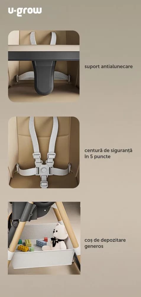 Scaun de masa cu inaltime reglabila, spatar ajustabil in 4 pozitii, pliabil, brown, U-Grow — miniatură