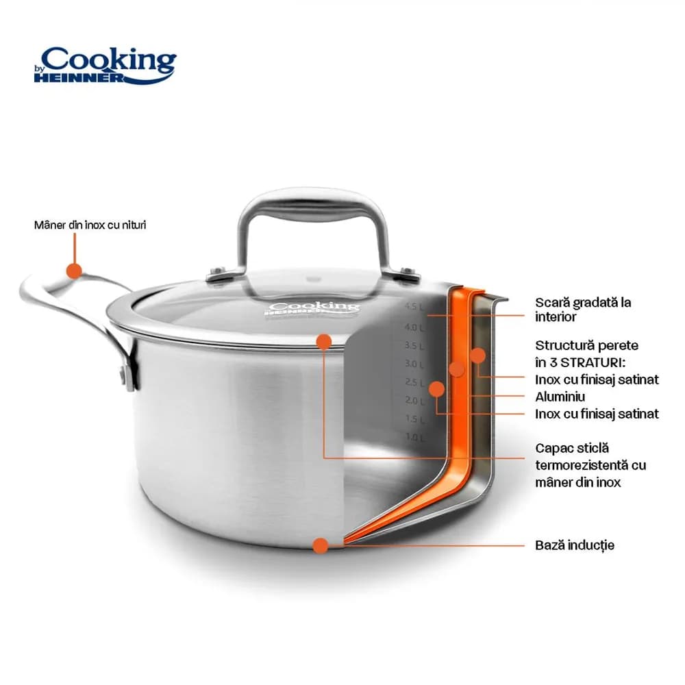 SEMIOALA INOX+CAPAC STICLA 24x12CM, 5L, ATOMIC3, COOKING BY HEINNER — miniatură