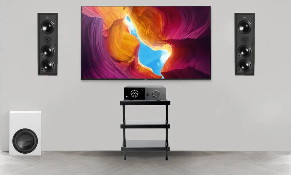 Sistem Stereo Lyngdorf cu amplif. TDAI-1120 + boxe ingropate in perete full-range D-500 + 1x Subwoofer BW-2
