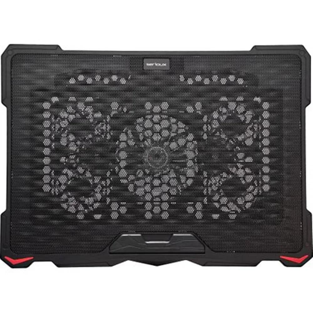 Cooling pad Serioux, SRXNCP035, Dimensiuni: 415*295*27mm, Compatibilitate maxima laptop: 17.3 inch, Numar ventilatoare: 5, Dimensiune ventilator: 1 x 120*120*15mm / 4 x 70*7*15mm, Nivel zgomot:, 20dBA, Tensiune alimentare: DC 5V, Viteza rotatie maxima: 1500 RPM, 2 porturi USB, Iluminare LED