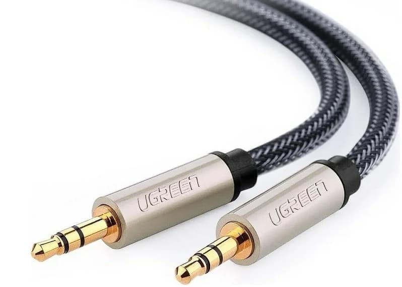 CABLU audio Ugreen, "AV125" stereo 3.5 mm jack (T) la 3.5 mm jack (T), braided, 2m, conectori auriti, gri "10604" - 6957303816040