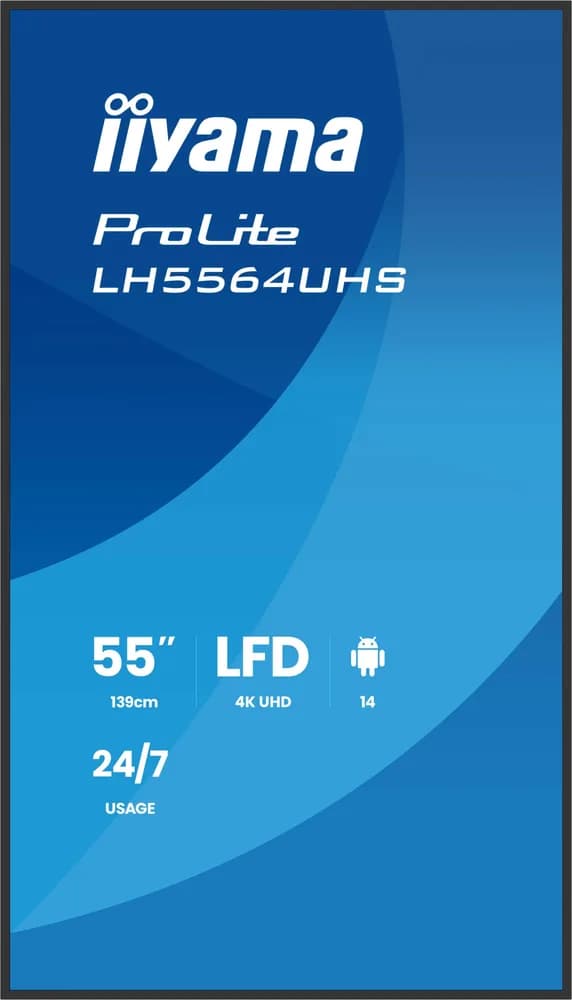 IIYAMA LFD LH5564UHS-B1AG 4K VA 55" 500cd 5000:1 6.5ms Android 14 OS, iiSignage, iiControl, iiShare, EShare, FailOver, TeamViewer, PDF & Media Player, iiBrowser, File manager "LH5564UHS-B1AG" — miniatură