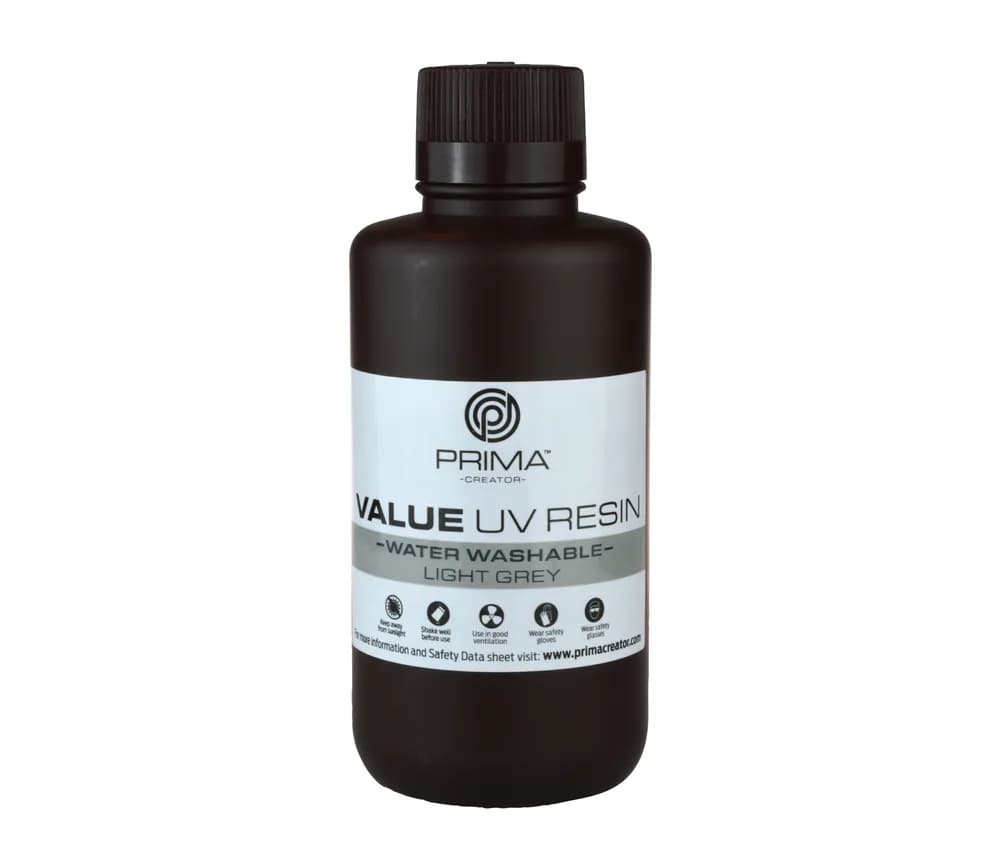 Rășină 3D PrimaCreator Value Water Washable UV – 500 g – Light Grey — miniatură