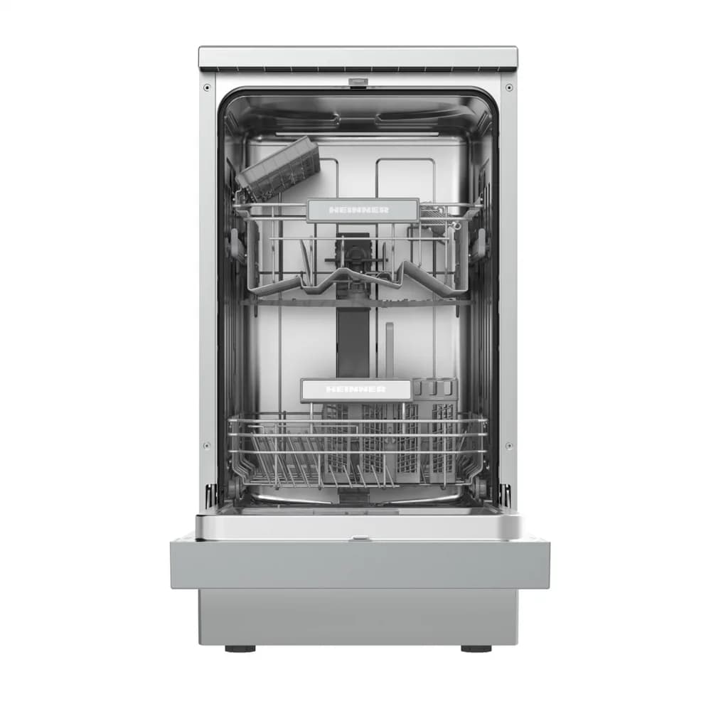 MASINA DE SPALAT VASE HEINNER HDW-FSM45510XE++. 10 SETURI, CLASA DE EFICIENTA ENERGETICA E, CONTROL ELECTRONIC, 5 PROGRAME: INTENSIV, UNIVERSAL, ECO, 90 MIN, RAPID (30 MIN), FUNCTIE HALF LOAD, PORNIRE INTARZIATA (3H, 6H, 9H), COS SUPERIOR AJUSTABIL PE INALTIME (GOL), COS TACAMURI, AQUASTOP, BLOCARE — miniatură
