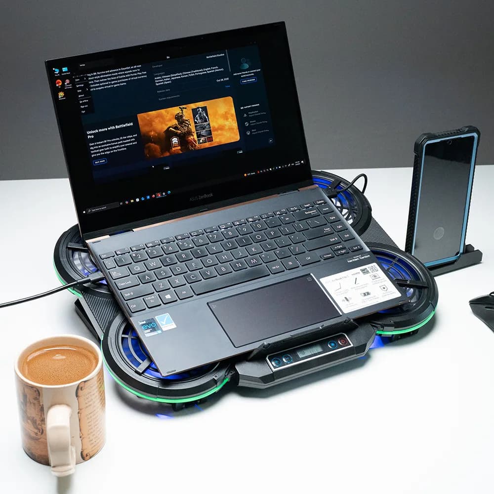 Stand/Cooler notebook Spacer SPNS-GAMING-6F, pana la 17 inch, 6 ventilatoare, negru — miniatură