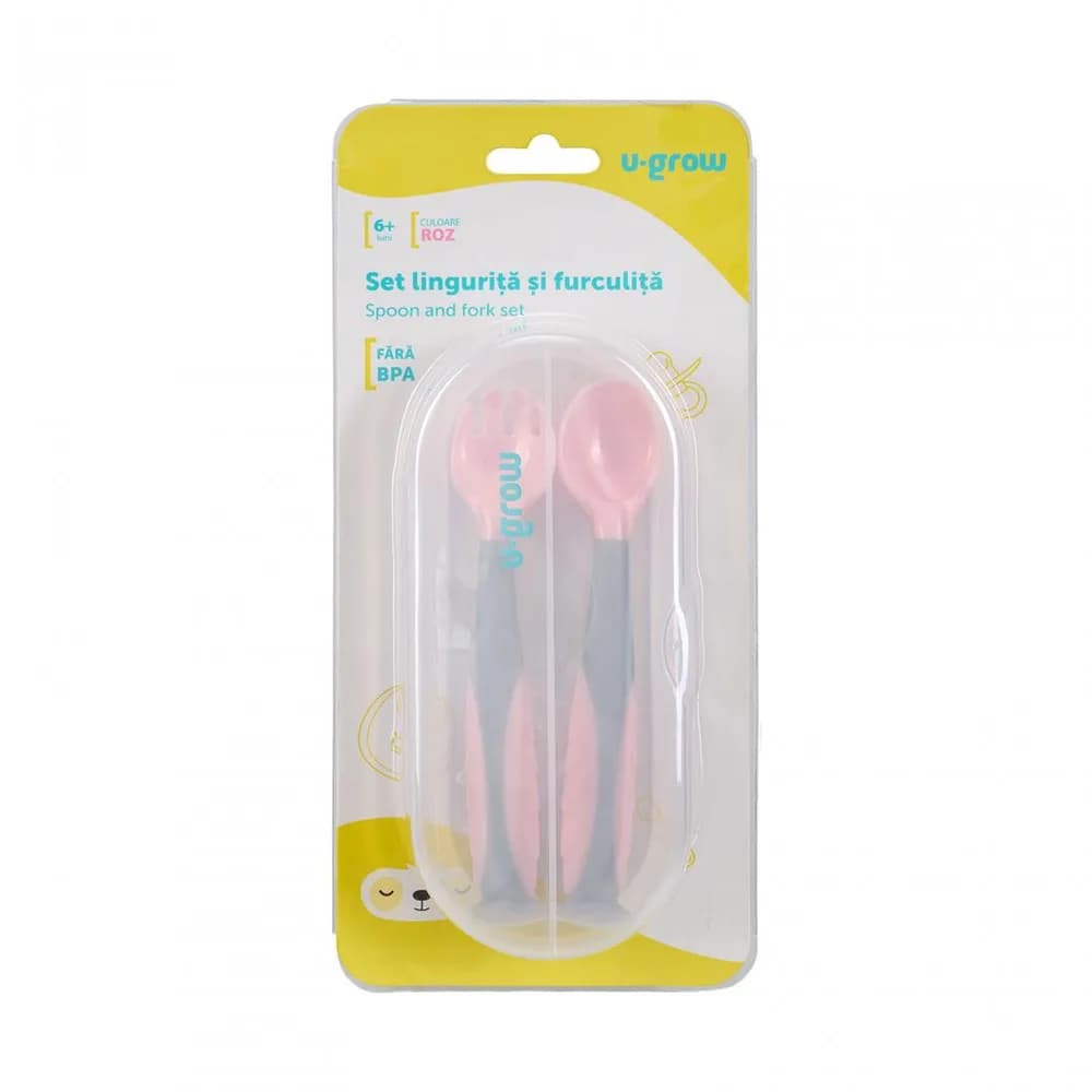 Set lingurita si furculita, roz, U-Grow — miniatură