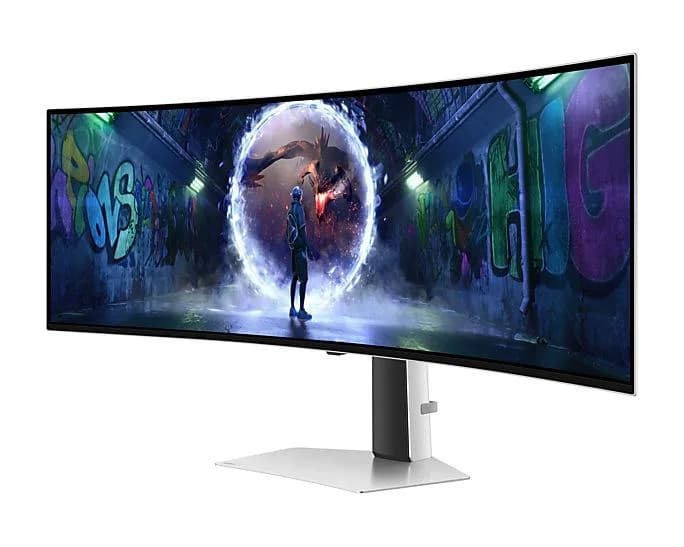 Monitor Samsung 49" LS49DG934SUXEN, Curvature: 1800R, Diagonal (inch): 49, Diagonal (cm): 124, Aspect ratio: 32:9, Panel: QD-OLED, Resolution: 5120x1440, Refresh Rate: 240Hz, Response time GtG: 0.03ms, Brightness (max): 250 cd/m², Contrast (static) : 1,000,000 : 1, Viewing angle: 178/178, Color