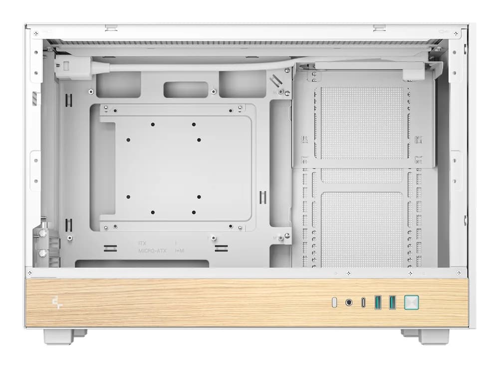 CARCASA DeepCool "CH260 WOOD WH", mini tower, gaming, fara sursa, suporta 6xfan, PSU shroud, USB Type-C x 1, USB 3.1 gen1 x 2, audio+mic, 4 sloturi expansiune, alb, "R-CH260-WHNWM0-G-1" — miniatură