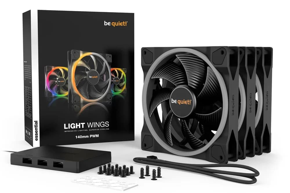 Set 3 ventilatoare be quiet! "LIGHT WINGS"140mm 1500 rpm, Rifle bearing, 4-pin PWM, ARGB LED, "BL078" — miniatură