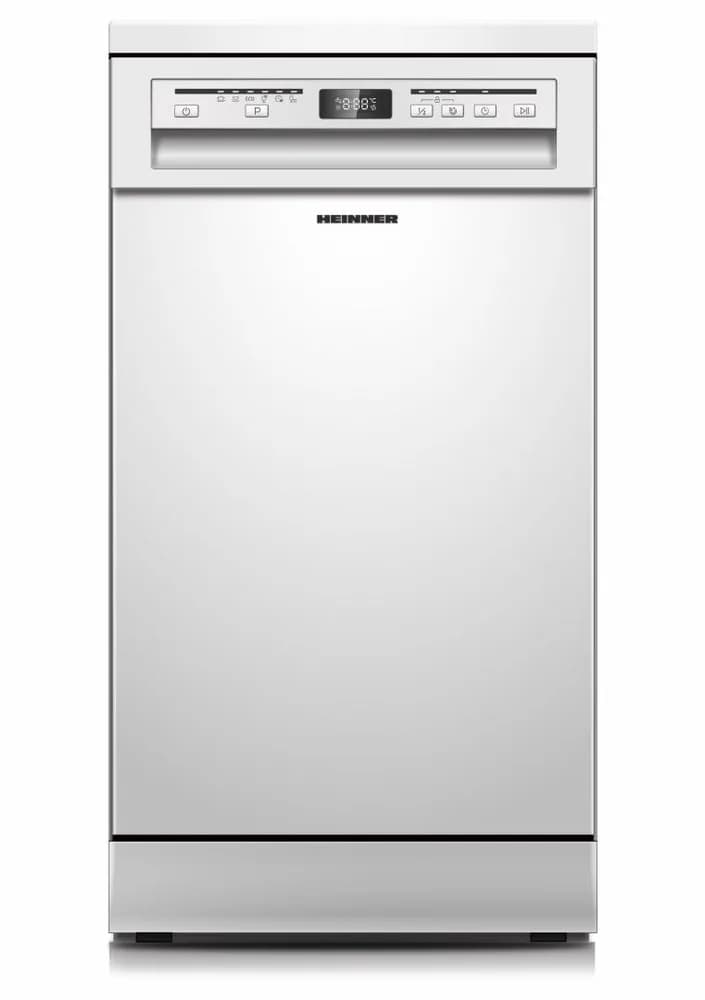 MASINA DE SPALAT VASE HEINNER HDW-FSM45609DWE++. 9 SETURI, CLASA DE EFICIENTA ENERGETICA E, CONTROL ELECTRONIC, DISPLAY DIGITAL, 6 PROGRAME: INTENSIV, UNIVERSAL, ECO, PAHARE, 90 MIN, RAPID (30 MIN), FUNCTIE HALF LOAD, EXTRA USCARE, PORNIRE INTARZIATA (1-24H), COS SUPERIOR AJUSTABIL PE INALTIME