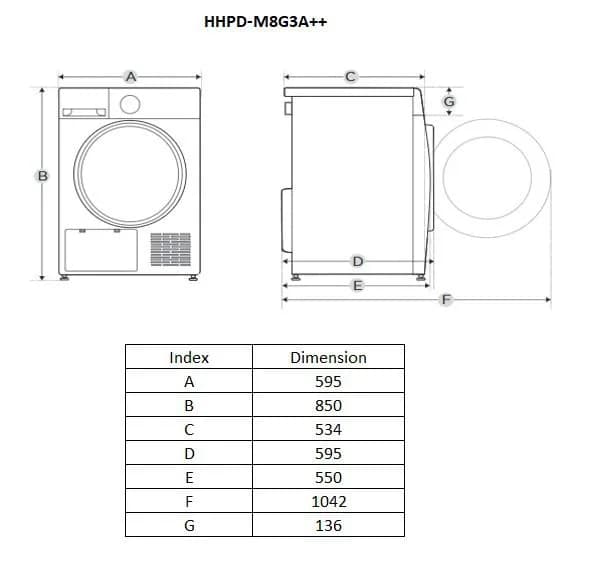 Uscator de rufe HEINNER HHPD-M8G3A++, 8 kg, Clasa: E, Alb — miniatură