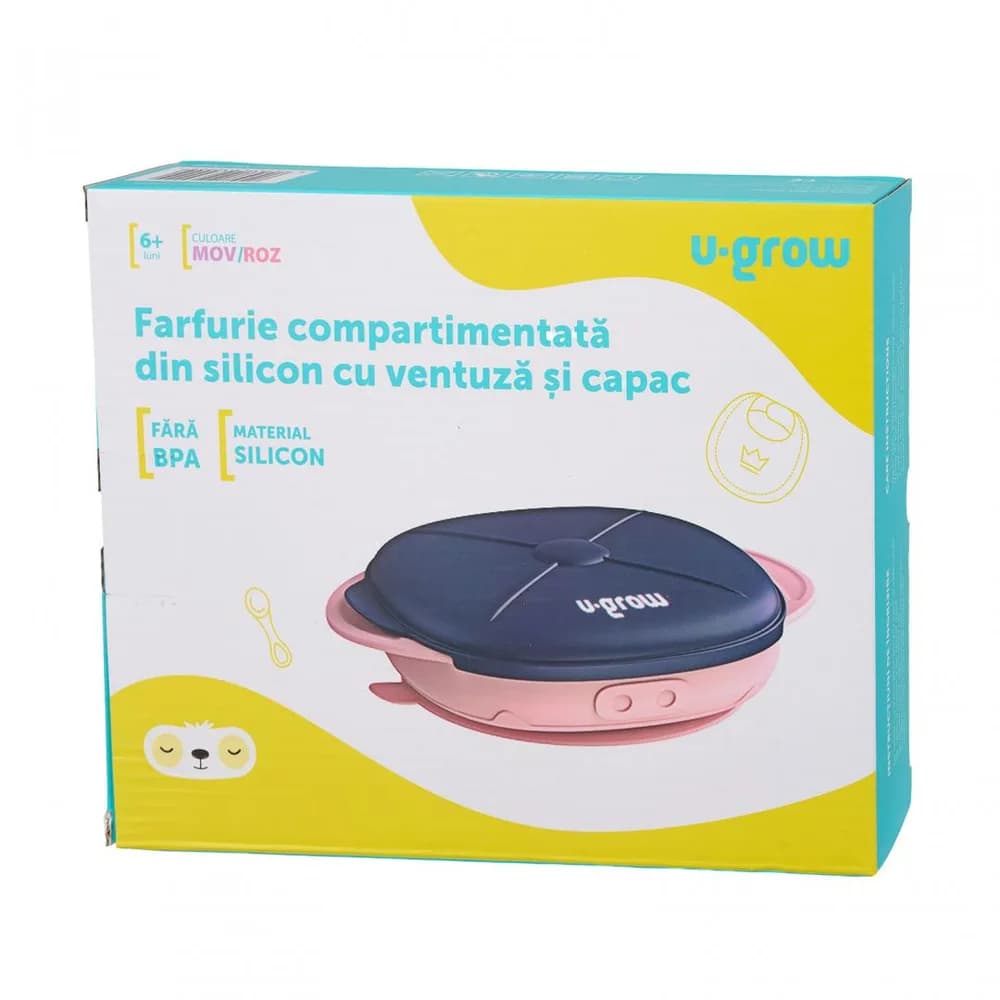 Farfurie silicon cu capac, mov, U-Grow — miniatură