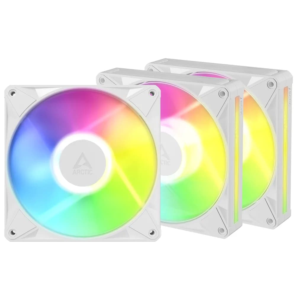 Set 3 ventilatoare Arctic "BioniX P14 A-RGB Wh", 140mm, 450 - 3000 RPM, FDB, 76 cfm, 4-Pin PWM | 3-pin ARGB, alb, "ACFAN00342A" — miniatură
