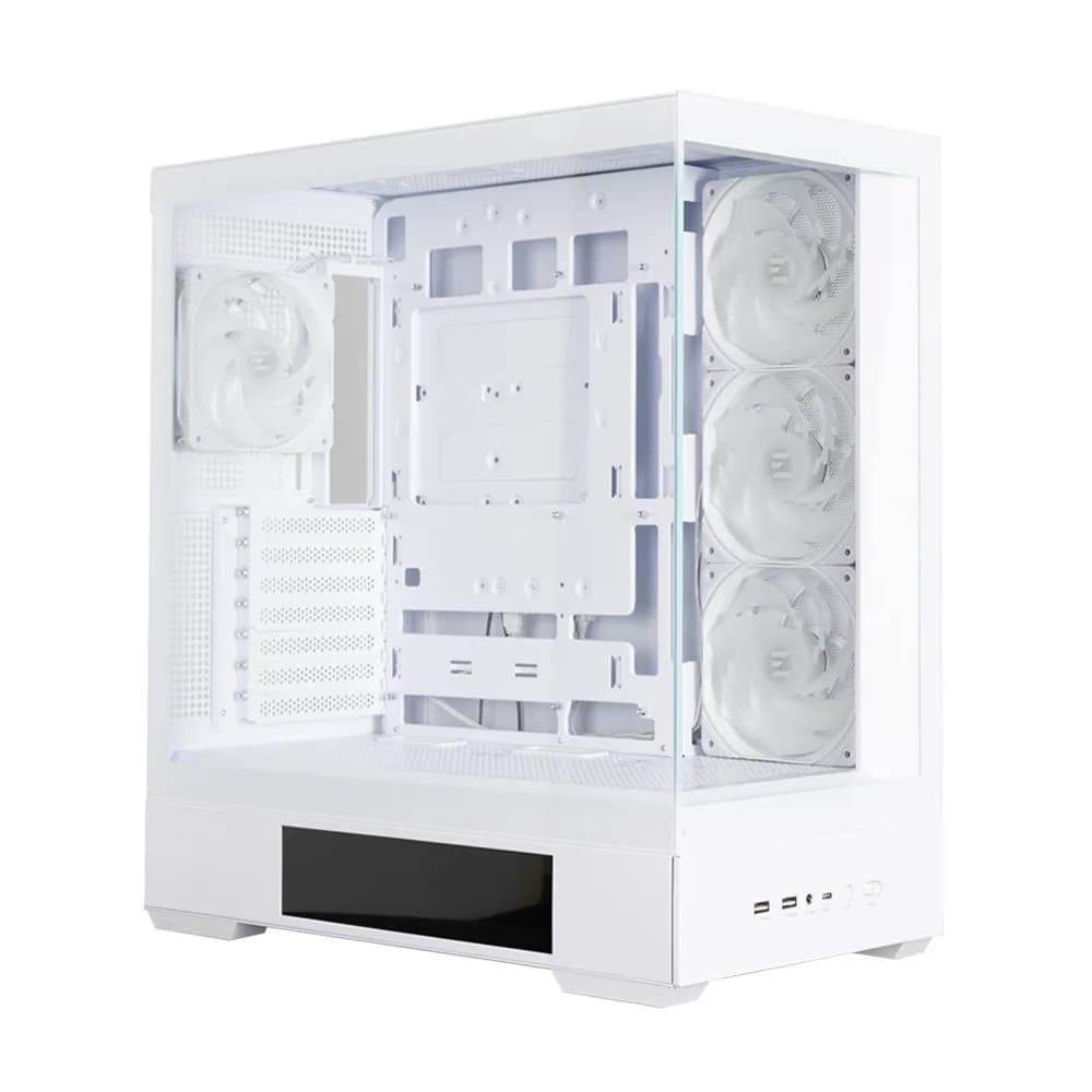 CARCASA Zalman "P40 DS", middle tower, gaming, fara sursa, suporta 10xfan, 4xfan inclus, PSU shroud, display 9.1inch, MB BTF, USB Type-C x 1, USB 3.1 gen1 x 2, audio+mic, alb, "P40 DS White" — miniatură