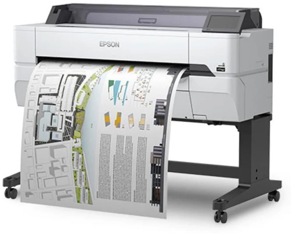 Plotter Epson Surecolor SC-T5405 36", format A0, 4 culori, rezolutie maxima printare 2.400 x 1.200 dpi, cerneala Epson Ultrachrome XD2, Memorie 1Gb, Limbaje de printare: ESC/P-R, HP-GL2, RTL, Ecran tactil, interfata: USB 3.0, Interfaţă Gigabit Ethernet, LAN wireless IEEE 802.11 b/g/n (WiFi 4), Wi-Fi