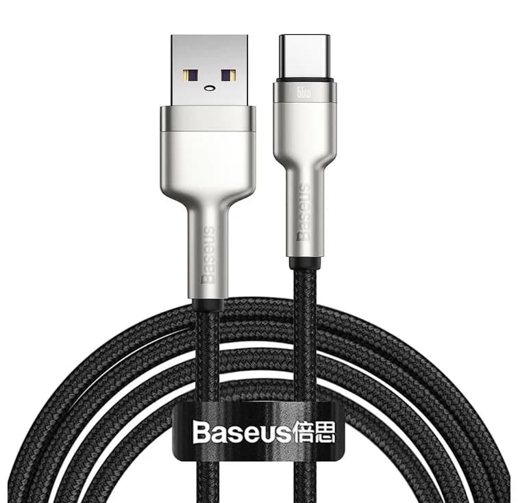 CABLU alimentare si date Baseus Cafule Metal, Fast Charging Data Cable pt. smartphone, USB la USB Type-C 66W, 2m, negru "CAKF000201" - 6953156209770
