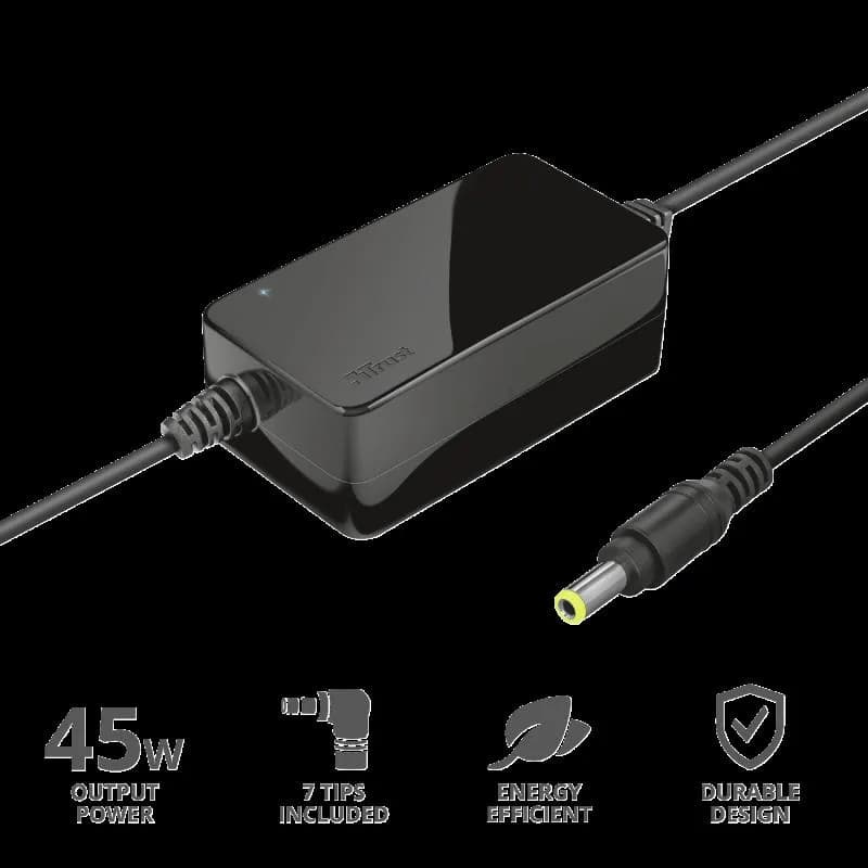 Incarcator laptop Trust Primo, universal, 45W-19V, negru — miniatură