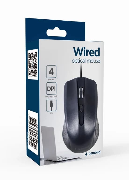 MOUSE GEMBIRD, PC sau NB, cu fir, USB, optic, 1200 dpi, butoane/scroll 4/1, cablu 1.8m, negru, "MUS-4B-01L" — miniatură
