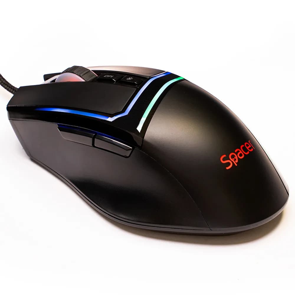 MOUSE Spacer - gaming, gaming, cu fir, USB, optic, 12.000 dpi, butoane/scroll 7/1, iluminare RGB, negru, "SPGM-ALIEN-PRO"