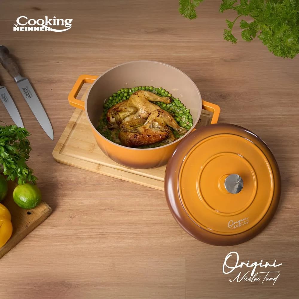 SEMIOALA ALUMINIU TURNAT + CAPAC 26x12.5 CM,5.8L, NICOLAI TAND, ORIGINI, COOKING BY HEINNER — miniatură