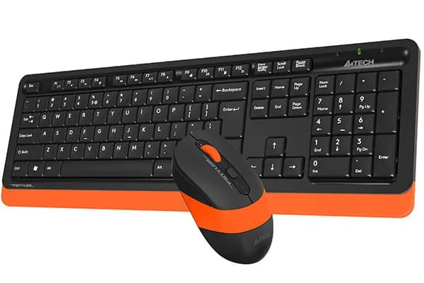 Kit TASTATURA si Mouse A4TECH, "Fstyler FG10+FGK10", wireless, 104 taste format standard, mouse 2000dpi, 4/1 butoane, negru & portocaliu, "FG1010 Orange" — miniatură