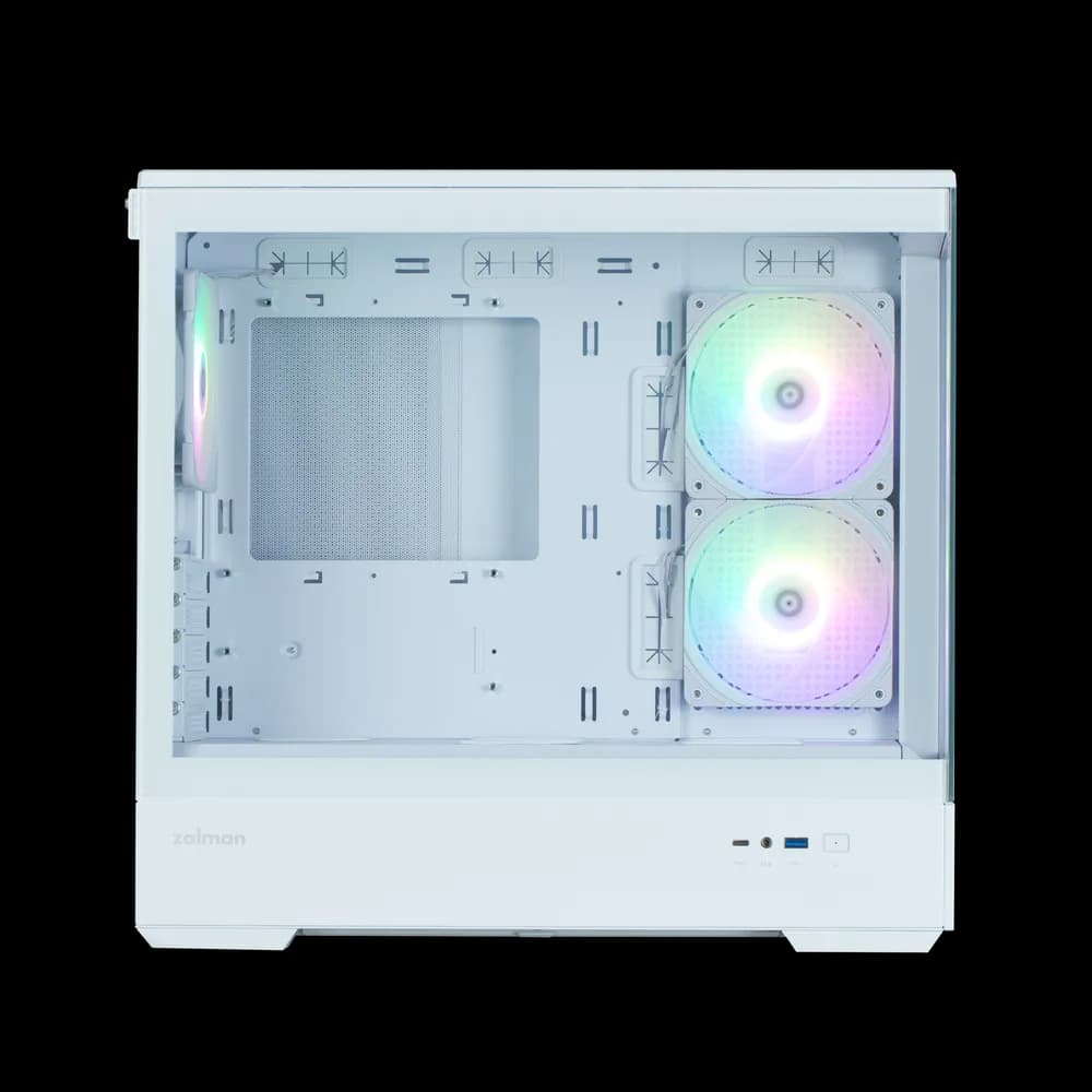 CARCASA Zalman "P30 v2", mini tower, gaming, fara sursa, suporta 9xfan, 3xfan inclus, PSU shroud, USB Type-C x 1, USB 3.1 gen1 x 1, audio+mic, 5 sloturi expansiune, alb, "P30 White V2" — miniatură