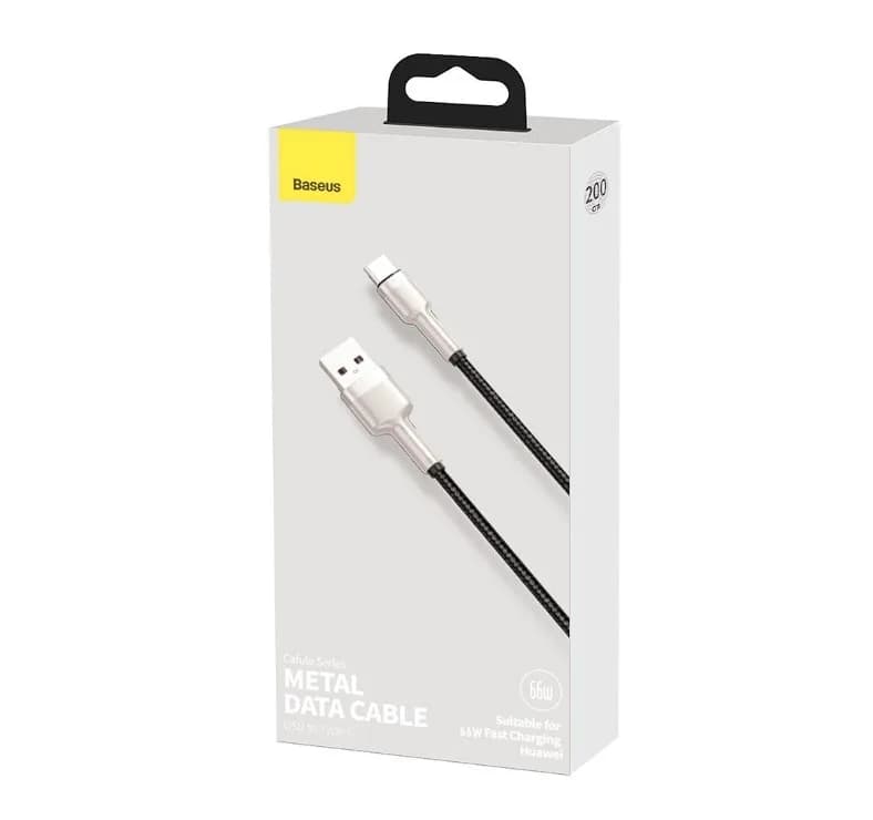 CABLU alimentare si date Baseus Cafule Metal, Fast Charging Data Cable pt. smartphone, USB la USB Type-C 66W, 2m, negru "CAKF000201" - 6953156209770 — miniatură