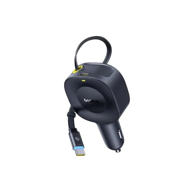 INCARCATOR auto Baseus PrimeTrip VR2, Quick Charge 30W, 1 x USB Type-C, cablu retractabil integrat 1 x USB Type-C, pt. bricheta auto, negru "C0206400" - 6932172692216 — miniatură