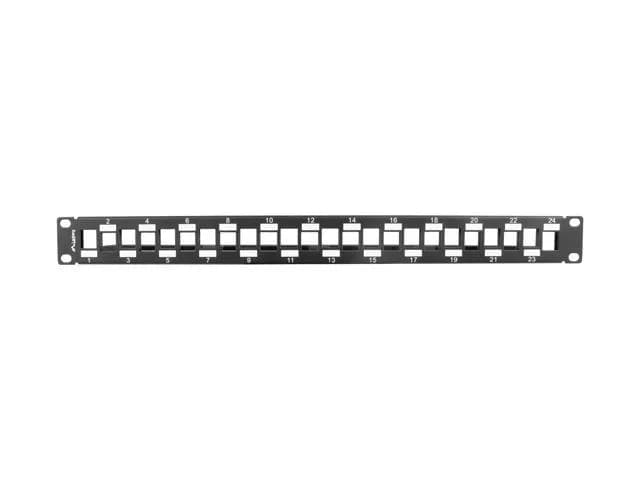 Patch panel gol 24 porturi 1U eșalonat cu organizator pentru module Keystone, negru