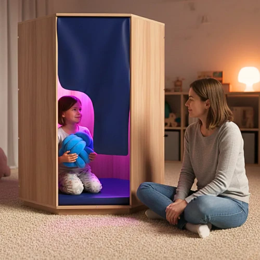 Cort din lemn capitonat cu iluminare ambientala — miniatură