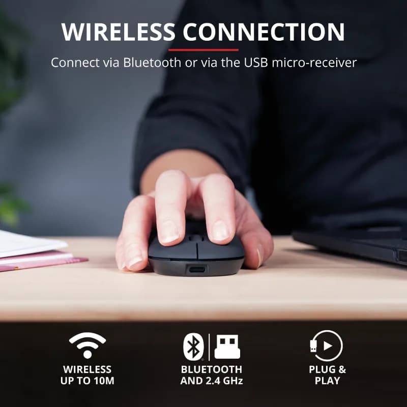 Mouse Wireless Trust Puck Rechargeable Wireless Ultra-Thin Mouse, 1600 dpi, Negru — miniatură
