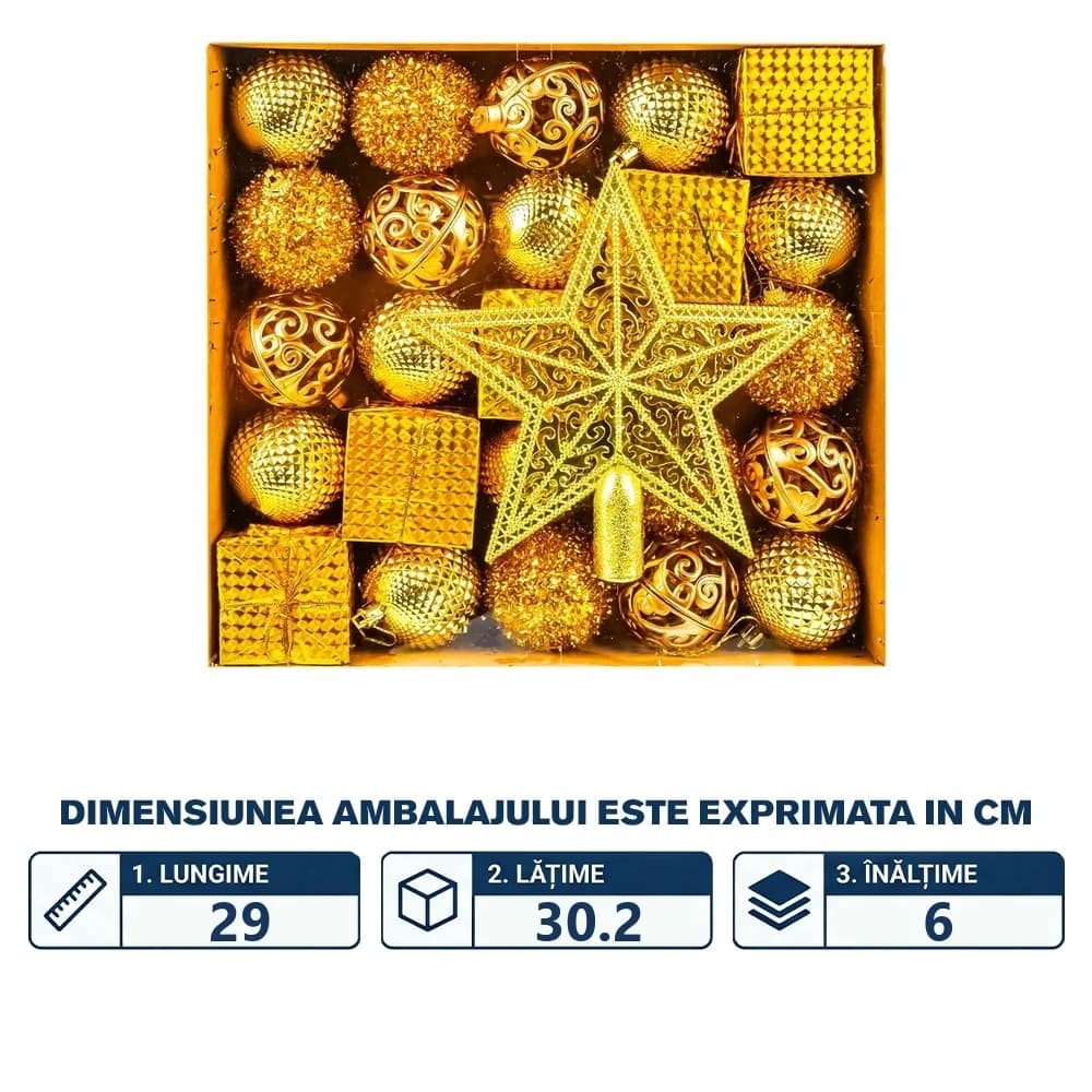 Globuri pom Craciun, Aurii, 26 buc/set — miniatură