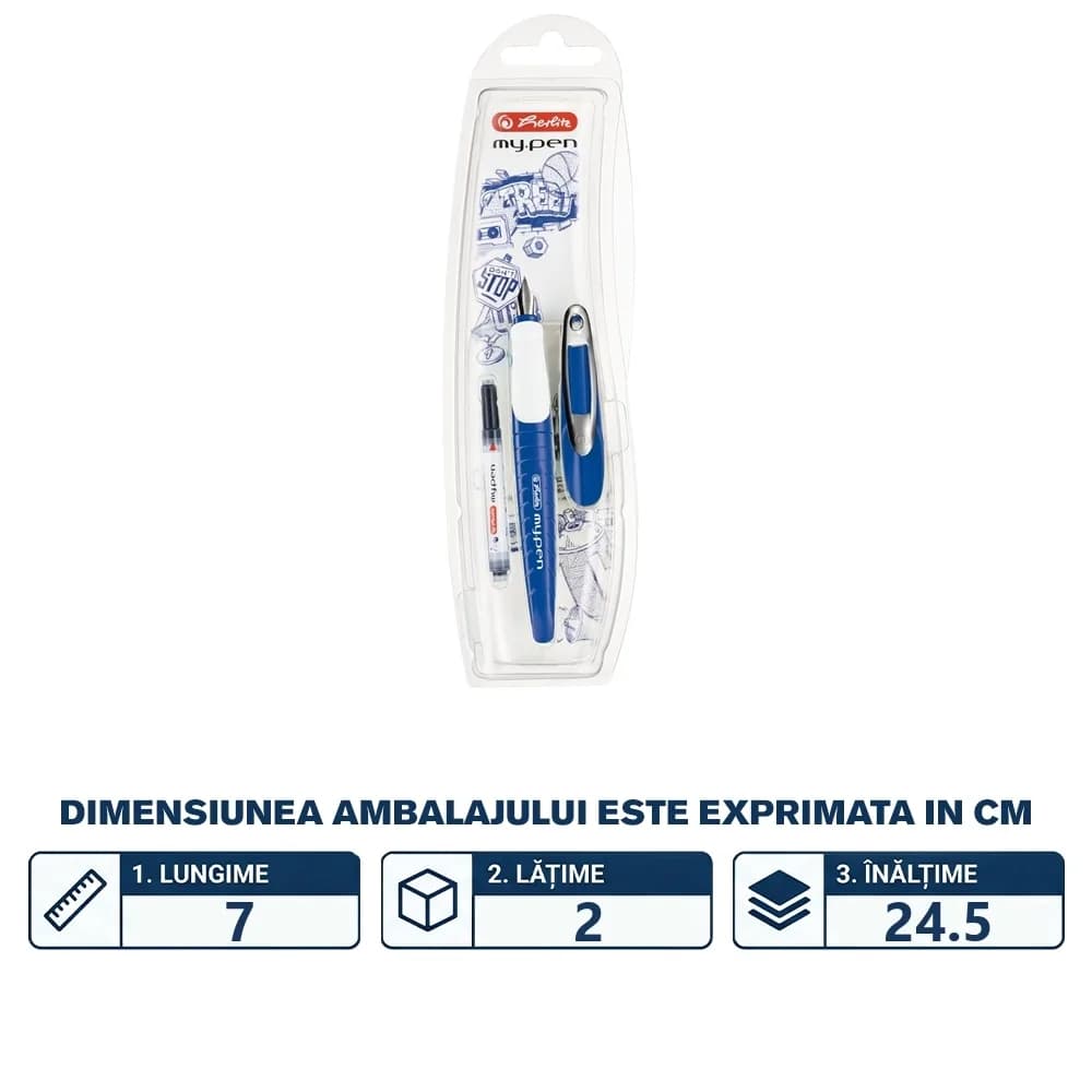 Stilou My Pen, penita M, albastru/alb - blister — miniatură
