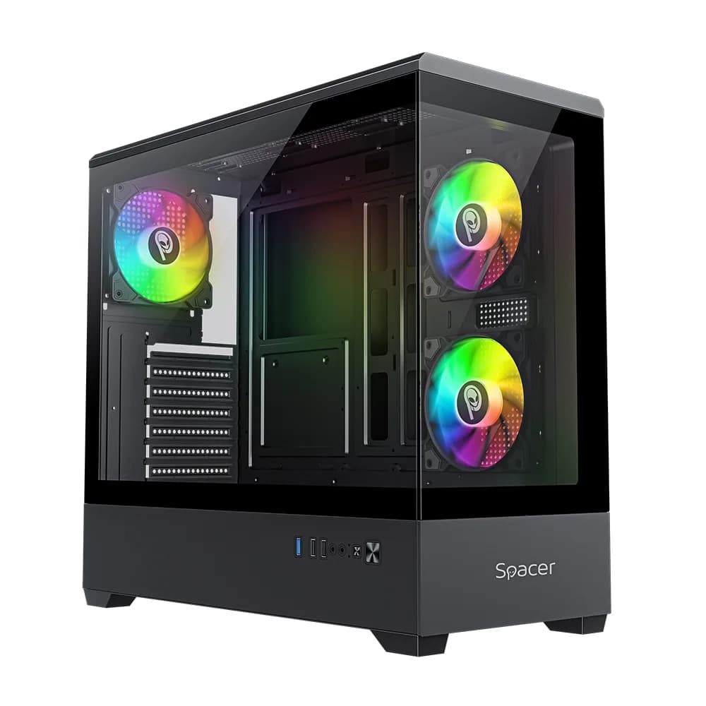 CARCASA SPACER - gaming, Middle Tower, ATX, #NAUTILUS", fara sursa, sticla securizata, 3 x ARGB fan, USB 3.0 x 1, USB 2.0 x 2, HD-Audio, Jack 3.5mm x 1, black #SPCS-GC-NAUTILUS-BK-3F"