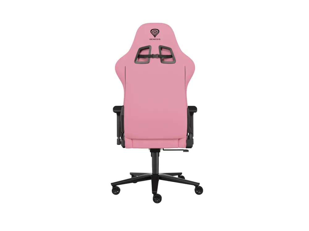 Scaun gaming Genesis Nitro 720, piele ecologica, reglabil pe inaltime, suporta pana la 150 kg, inaltime reglabila 46.5 - 53.5 cm, spatar ajustabil 135°, dimensiuni roti 60mm, negru/roz — miniatură